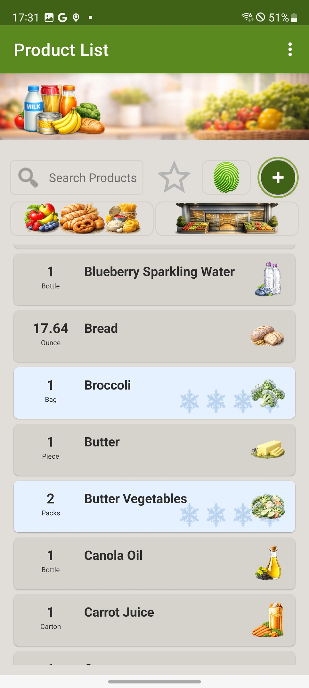Item list of the app